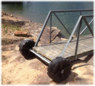 Boat ramp wheels that will never go flat and are extra wide for easy adjstments